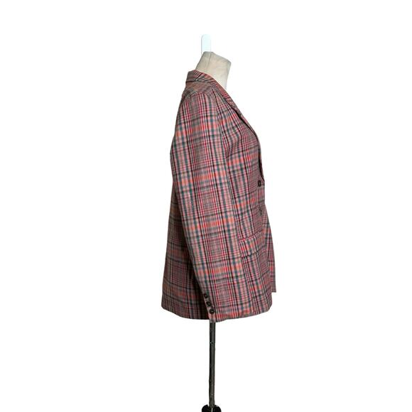 GAP 80's pink three buttons pink plaid vintage blazer size Large - Picture 8 of 9